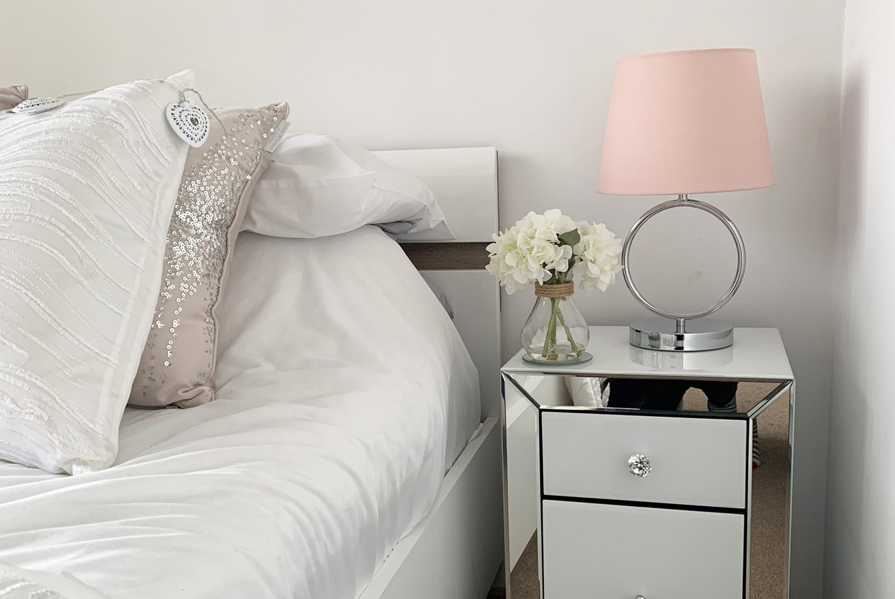Pink bedside touch lamp